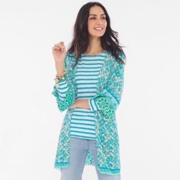 NWT Chico's Tile Cardigan Sweater Blue Green - Picture 7 of 8